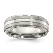 Chisel Titanium Brushed and Polished Textured Edge 7mm Band - Ring Size 9.0