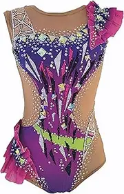 [JoyCan] Rhythmic Gymnastics Suit Purple Skin-tight Garment with Diamonds