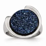 CONTEMPORARY / MODERN STAINLESS STEEL POLISHED WITH BLUE DRUZY RING - SIZE 6