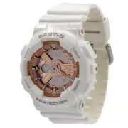 Casio Women's Watch Baby-G Chrono Rose Gold Dial White Resin Strap BA110-7A1