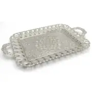 Turkish Rectangular Serving Tray | Ottoman Style with Tulip Border - Silver