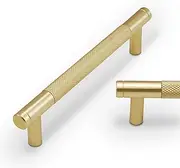 [BUKOBYHE] 10 Pack 5Inch Kitchen Cabinet Handles Brushed Brass Knurled Cabinet Pulls Gold Drawer Pulls Kitchen Hardware Kitchen Handles for Cabinets Cupboard Handles Drawer Handles