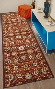 Custom Size Mahal Red Design Low Profile Loop Pile Anti Slip Runner Rug