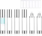 6Pcs 1.7oz/50ml Refillable Airless Pump Bottle, Makeup Pump Dispenser with Labels, Plastic Cosmetic Containers for Storage Travel (Silver)