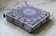 Square Box Cushion Cover Black White Elephant Mandala Cotton Pillow Home Decor