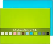 2 Pack Extra Large Silicone Mats for Crafts, Silicone Placemats for Dining Table Countertop Protector, Heat Resistant Baking Mat Reusable Dough Rolling Pad (Blue & Green, 23.6''x15.75'')