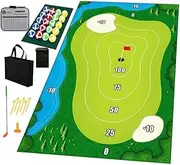 GUDAJIN Golf Chipping Game Mat Set, Golf Chipping Practice Mat with Golf Ball, 47" x 70" (120cm x 180cm) Golf Game Outdoor Indoor Hitting Mat for Home Backyard Playground (No Clubs)