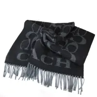 在飛比找Yahoo奇摩購物中心優惠-COACH C字LOGO黑灰雙色雙面義大利製流蘇圍巾(183