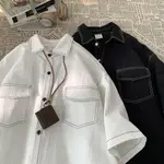 日系復古短袖襯衫男夏季2023新款小眾設計感潮牌潮流休閒短袖襯衫