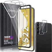 Didisky Screen Protector for Samsung Galaxy S22, 3 Pack Tempered Glass Film with 2 Pack Camera Lens Protector and Easy Install Frame, 9H,Scratch-Resistant, HD