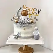 19 PCS Astronaut Figurines Cake Topper Star Cake Topper Happy Birthday Cake Topper for Outer Space Theme Party Kids Birthday Party