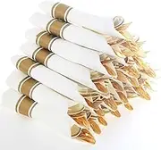 Set of 30pack, Pre Rolled Napkin with Gold Silverware, Gold Flatware with Linen Napkin, Heavy Weight, Wrapped Silverware Suit for Wedding, Catering Event, Big Party