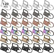 Tenare 120 Pieces Key Fob Hardware 6 Colors Keychain Fob Wristlet Hardware with Key Ring Key Fob Chain Hardware 1 Inch, Multicolor