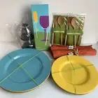 Crate & Barrel Plates 11” Melamine Dinner Plates Picnic Napkins Spoons Wine SET
