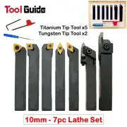 7pc 10mm 3/8" Indexable Tip Carbide Lathe Tool Set Metal Boring Turning Parting
