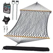Double Outdoor Hammock, Polyester Rope Hammock with Strong Spreader bar, Grey