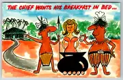 c1960s Chief Wants Breakfast in Bed Comic Cannibals Vintage Postcard