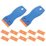 Plastic Razor Blade Scraper 2pcs with 150pcs Plastic Razor Blades Blue