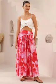 Abby Maxi Skirt: High Waisted Elasticated Back with Split in Greta Print