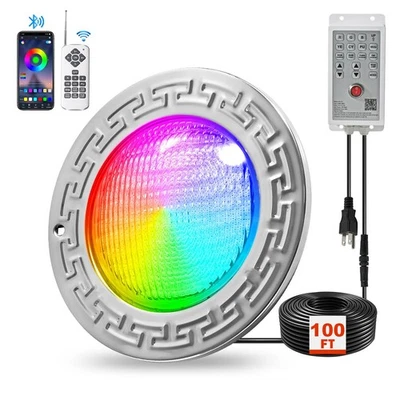 Smart 10" RGB+CCT LED Inground Pool Light, 12V, BT, App, Controller, Remote