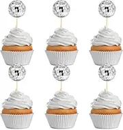 Hengmerry 24 Pcs Disco Ball Cupcake Toppers, Picks, Cake Toppers Theme Decorations for Party 70s Decorations(2.7CM) DGC-15