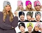 LED Knitted Beanie Hat Adults & Kids Knitted Hands Free Light Up Hats
