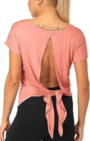[icyzone] Open Back Workout Tops for Women - Athletic Activewear T-Shirts Exercise Yoga Shirts