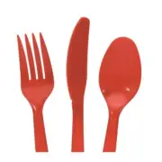 Party Orange Plastic Cutlery Combo (Spoons, Forks & Knives) 48 Piece Set