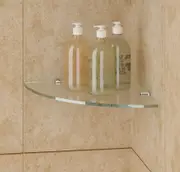 ELEGANT Bathroom Wall Corner Shelf with Sliver Supports 8mm Clear Tempered Glass