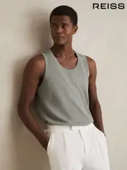 Reiss Sage Green Watson Textured Crew Neck Ribbed Vest (AY8842) | $135