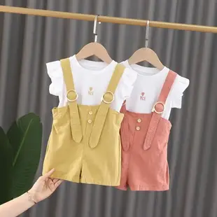女童新款夏裝0-1-2-3周歲女寶寶背帶短褲兩件套夏天衣服兒童套裝