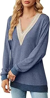 [Generic] Thermal Turtle Neck and Autumn Lace V Neck Contrasting Color Split Loose Long Sleeved T Shirt Top