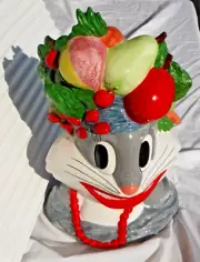 VINTAGE~ Bugs Bunny~Carmen Miranda~Loony Tunes~Ceramic Cookie Jar~Fruit Hat~1994