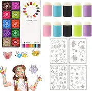 DIY Sponge Finger Painting Kit,Coderafted DIY Sponge Finger Painting Set,Finger Sponge Daubers Kit with 20 Colors Inkpad,4/5/13 Pcs Stencils and 10 Pcs Finger Sponge Daubers Sets (Type B)