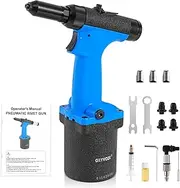 GRYVOZE Pneumatic Rivet Gun Kit – Air Pop Riveter with 3/32", 1/8", 5/32", 3/16" Rivet Nozzles, Heavy Duty Air Hydraulic Pop Riveting Tool Set for Automotive, Construction, Manufacturing Industries