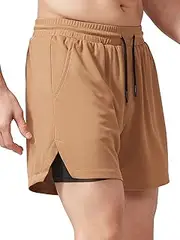 Men Sports Shorts with Liner 2-in-1 with Pockets Towel Loop Quick Dry Running Fitness Shorts BBZY