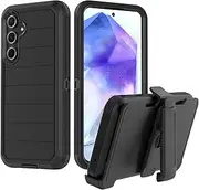 for Samsung Galaxy A55 5G Case with Belt Clip & Kickstand, Full-Body Protection Multi Layers Rugged Case with Belt Holster for Samsung Galaxy A55 5G (Black)