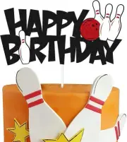 Bowling Cake Topper Happy Birthday Sign Cake Decorations for Bowling Ball Themed