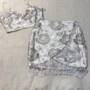Blithe Designer Crop top w Skirt tassels and sparkle brocade NWT mediim