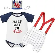 [IMEKIS] Baby Boy Half Birthday Outfit Dount Romper Suspenders Short Crown Cake Smash Photoshoot Clothes Set