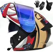 Bluetooth Motorcycle Helmet Full Face Helmet Motorcycle Helmet Moped Helmet Full Face Helmet with Sun Visor ECE/DOT Approved Motorcycle Full Face Helmet C,L=59-60CM