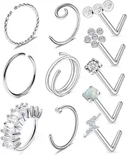 [Lcolyoli] Nose Rings Hoops L Shape Nose Studs Surgical Steel Nose Piercing Jewelry 20g Nose Rings for Women