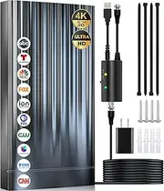 3200+ Miles Tv Antenna Indoor, 2025 Digital Antenna for Smart Tv Outdoor, Strongest HDTV Antenna for Local Channels with Amplifier, Signal Booster & 52FT Coax Cable/AC Adapter Support 8K 4K 1080p