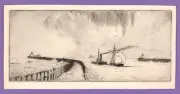 Etching: tugboat and sailboat. A1