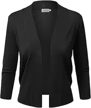 [JJ Perfection] Women's Basic 3/4 Sleeve Open Front Cropped Cardigan Black