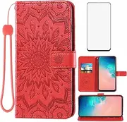 Phone Case for Samsung Galaxy S10e Wallet with Tempered Glass Screen Protector Leather Magnetic Flip Cover Card Holder Stand Cell Accessories Glaxay S 10e Gaxaly 10se Galaxies Se10 Women Men Red