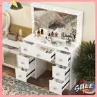 7 Drawers Dressing Table Large LED Mirror Set Vanity Makeup Desk Organizer White