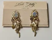 Kirks Folly Gold Tone Fairy Pixie Angel Grape Rhinestone Clip on Earrings