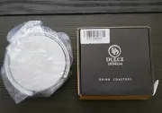 DULCE DOMUM silver round 6 coasters with coaster holder PU leather