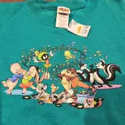 Vtg 1992 LOONEY TUNES Kids Size Large L Sweatshirt New NWT Teal 90s Pepe Le Pew